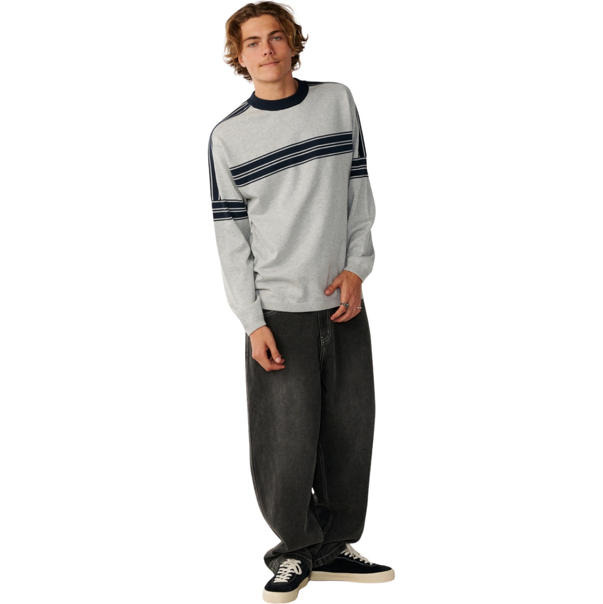 2026 Rip Curl Mens Archive TWU Stripe Crew Knit Sweatshirt 00TMKN - Grey Marle
